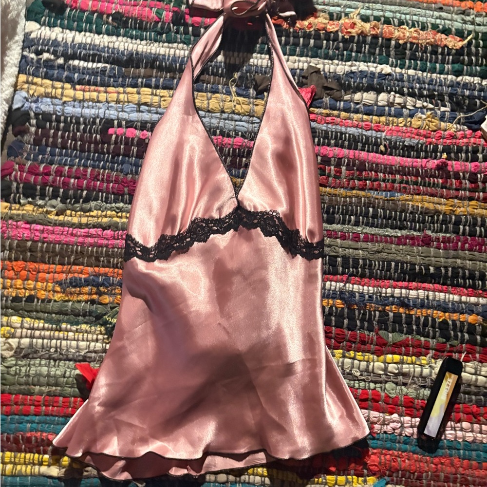 Elegant Pink Halter Satin Chemise
